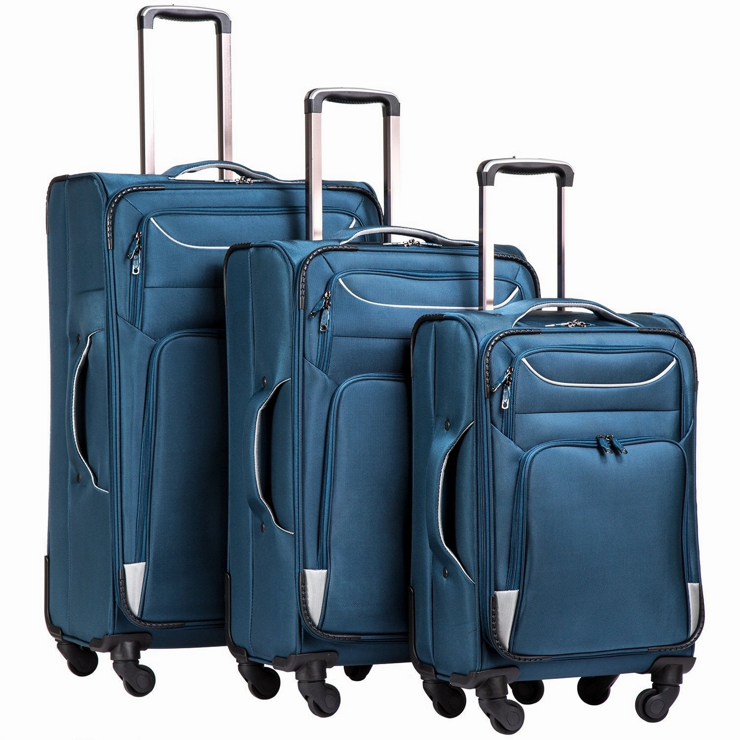Coolife Luggage 3 Piece Set Suitcase Spinner Softshell lightweight (blue sliver)