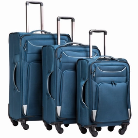 Coolife Luggage 3 Piece Set Suitcase Spinner Softshell lightweight (blue sliver)