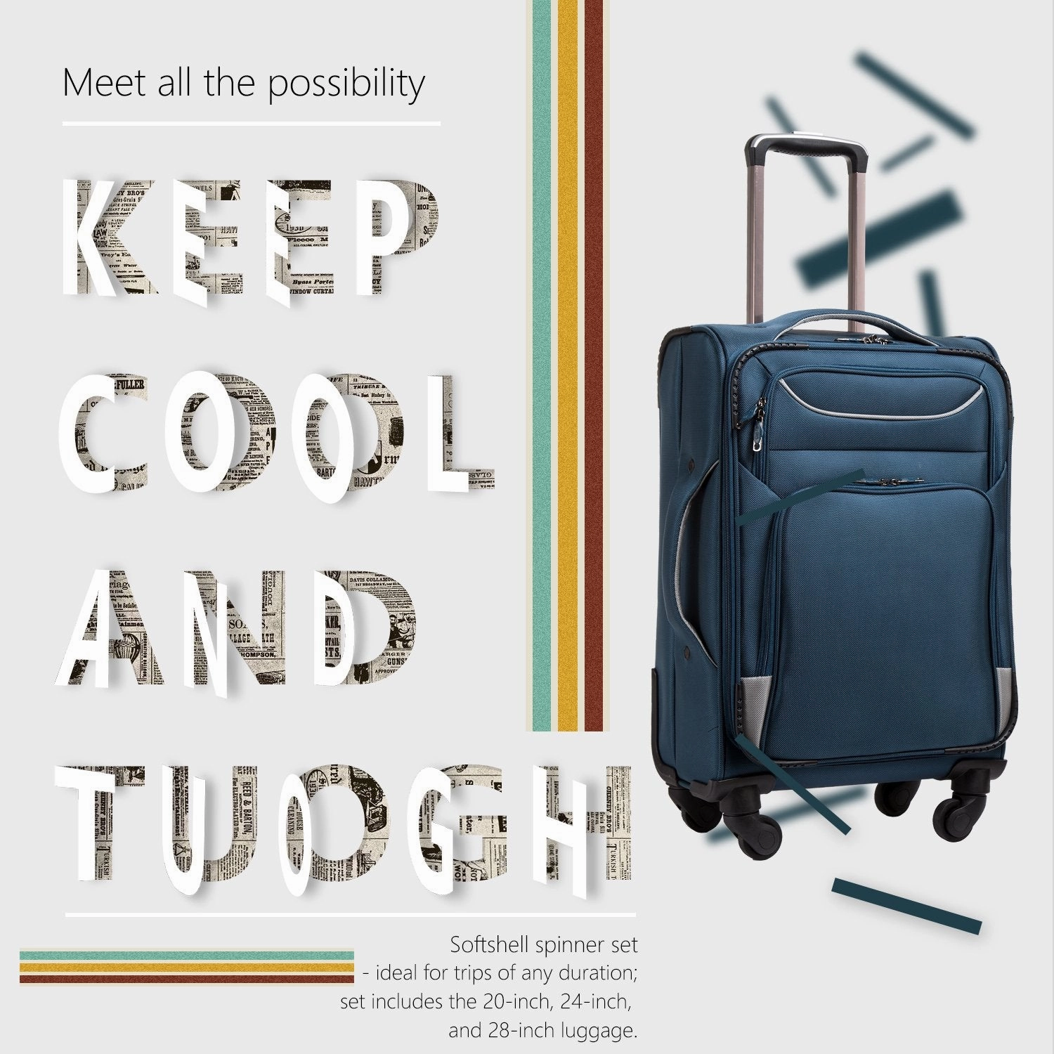 Coolife Luggage 3 Piece Set Suitcase Spinner Softshell lightweight (blue sliver)
