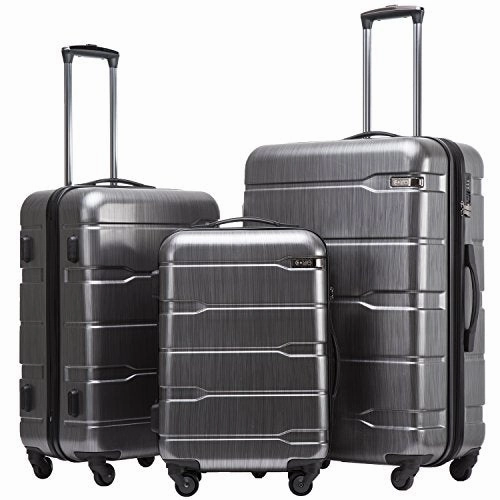 Coolife Luggage Expandable 3 Piece Sets PC ABS Spinner Suitcase 20 inch 24 inch 28 inch (Charcoal new)