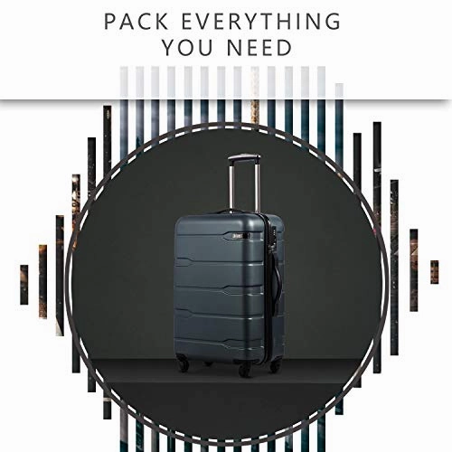 Coolife Luggage Expandable(only 28") Suitcase PC ABS Spinner Built-In TSA lock 20in 24in 28in Carry on (Teal, M(24in).)