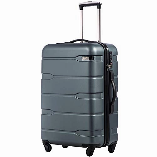 Coolife Luggage Expandable(only 28") Suitcase PC ABS Spinner Built-In TSA lock 20in 24in 28in Carry on (Teal, M(24in).)