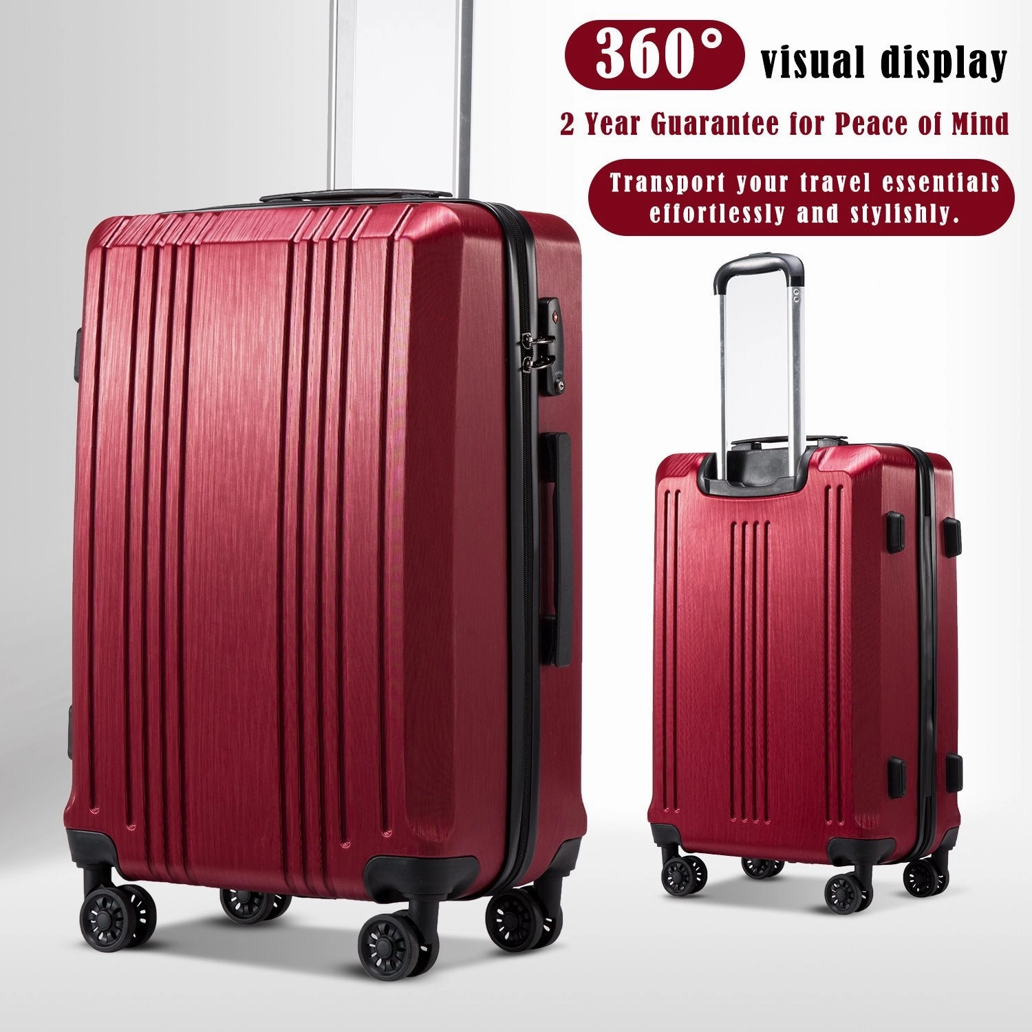 Coolife Luggage Suitcase PC ABS with TSA Lock Spinner Carry on Hardshell Lightweight 20in 24in 28in (wine red, M(24IN))