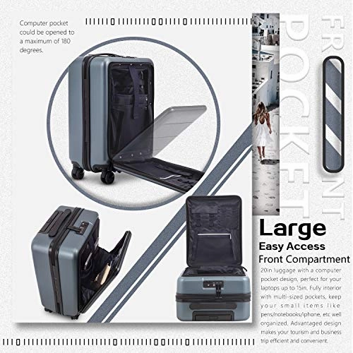 COOLIFE Luggage Suitcase Piece Set Carry On ABS PC Spinner Trolley with Laptop pocket (Titanium gray, 20in(carry on))