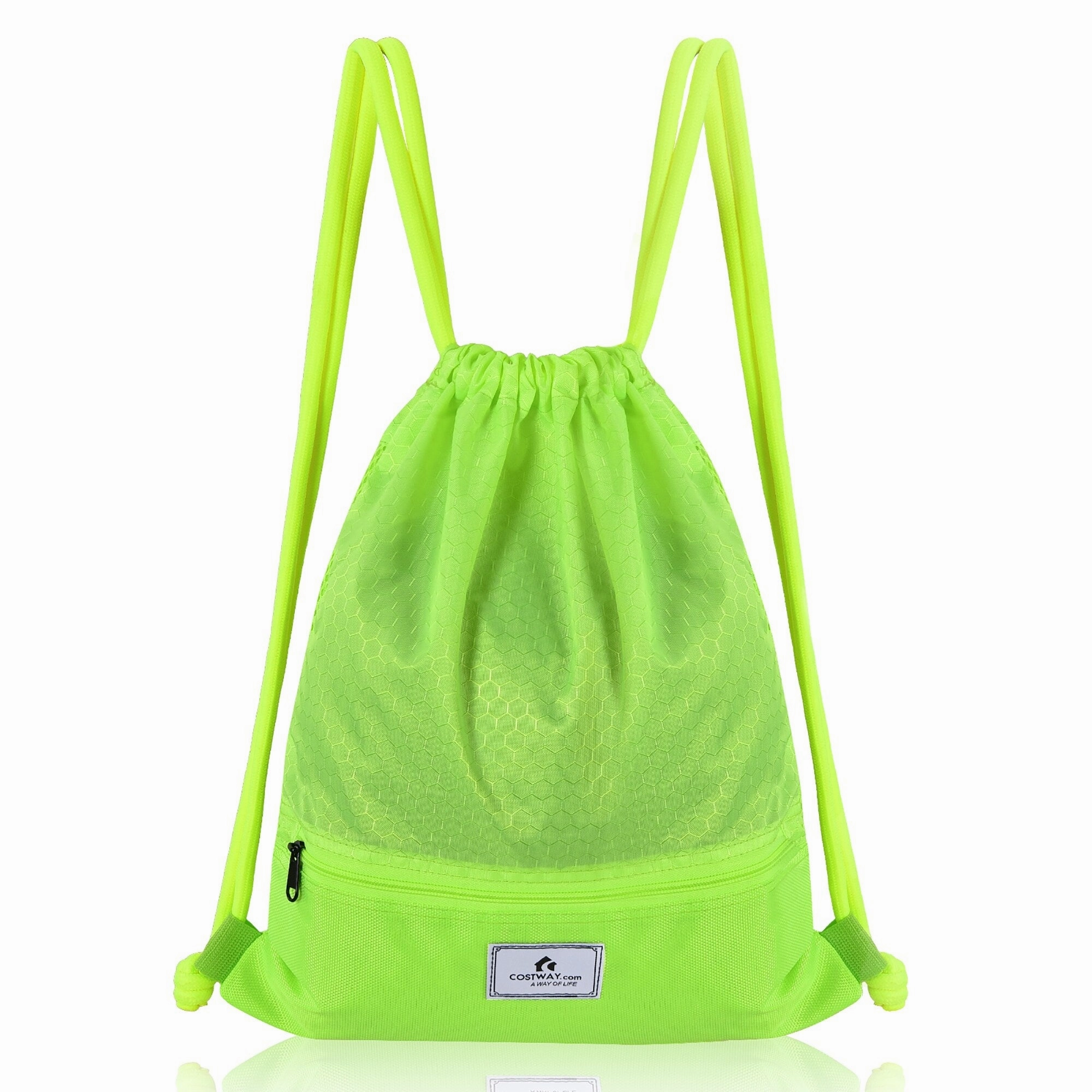 Costway Drawstring Backpack String Bag Folding Sports Sack w/Zipper - See details