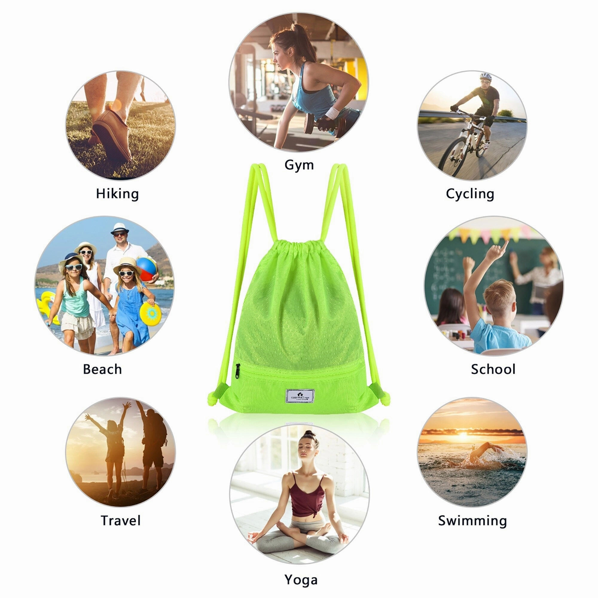 Costway Drawstring Backpack String Bag Folding Sports Sack w/Zipper - See details