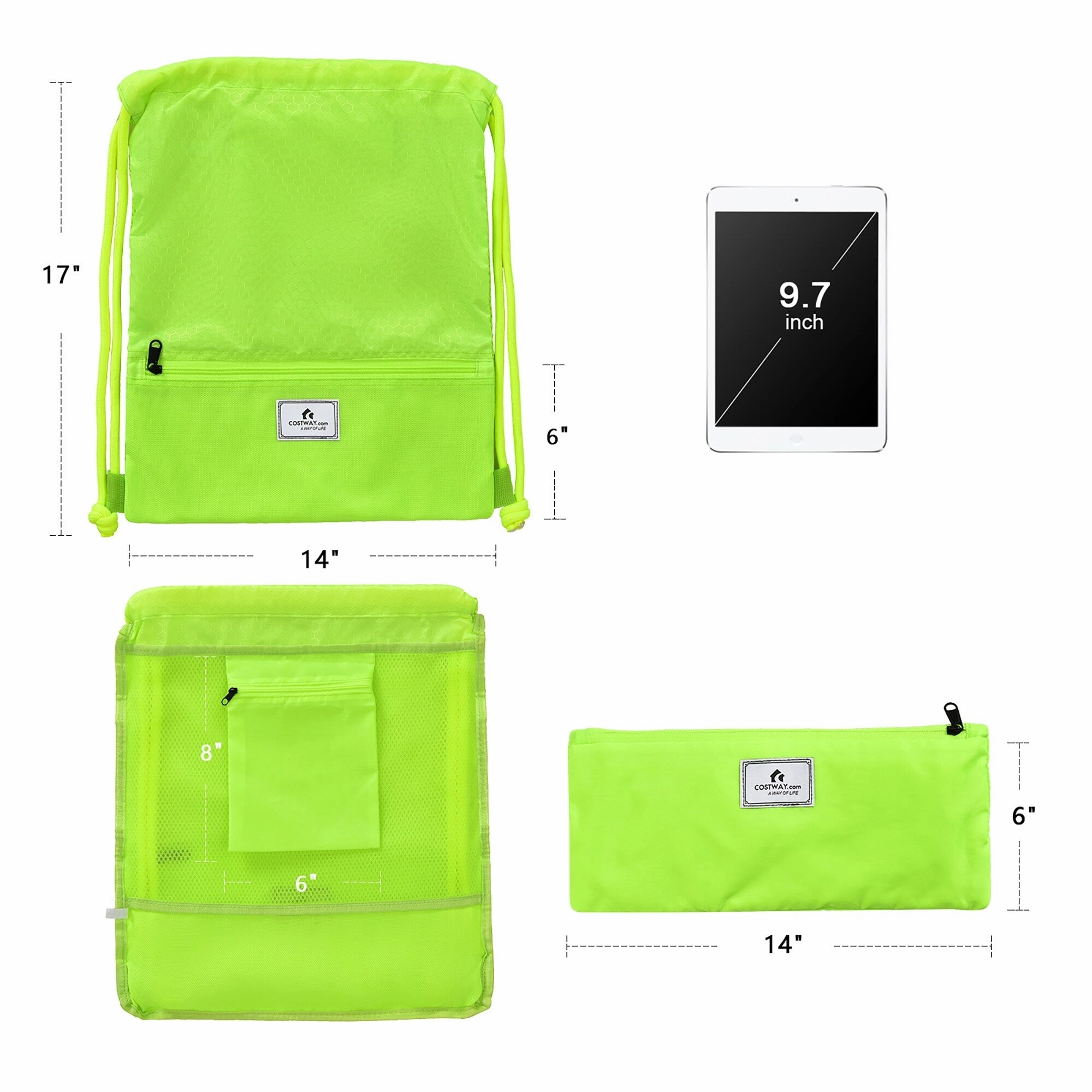 Costway Drawstring Backpack String Bag Folding Sports Sack w/Zipper - See details