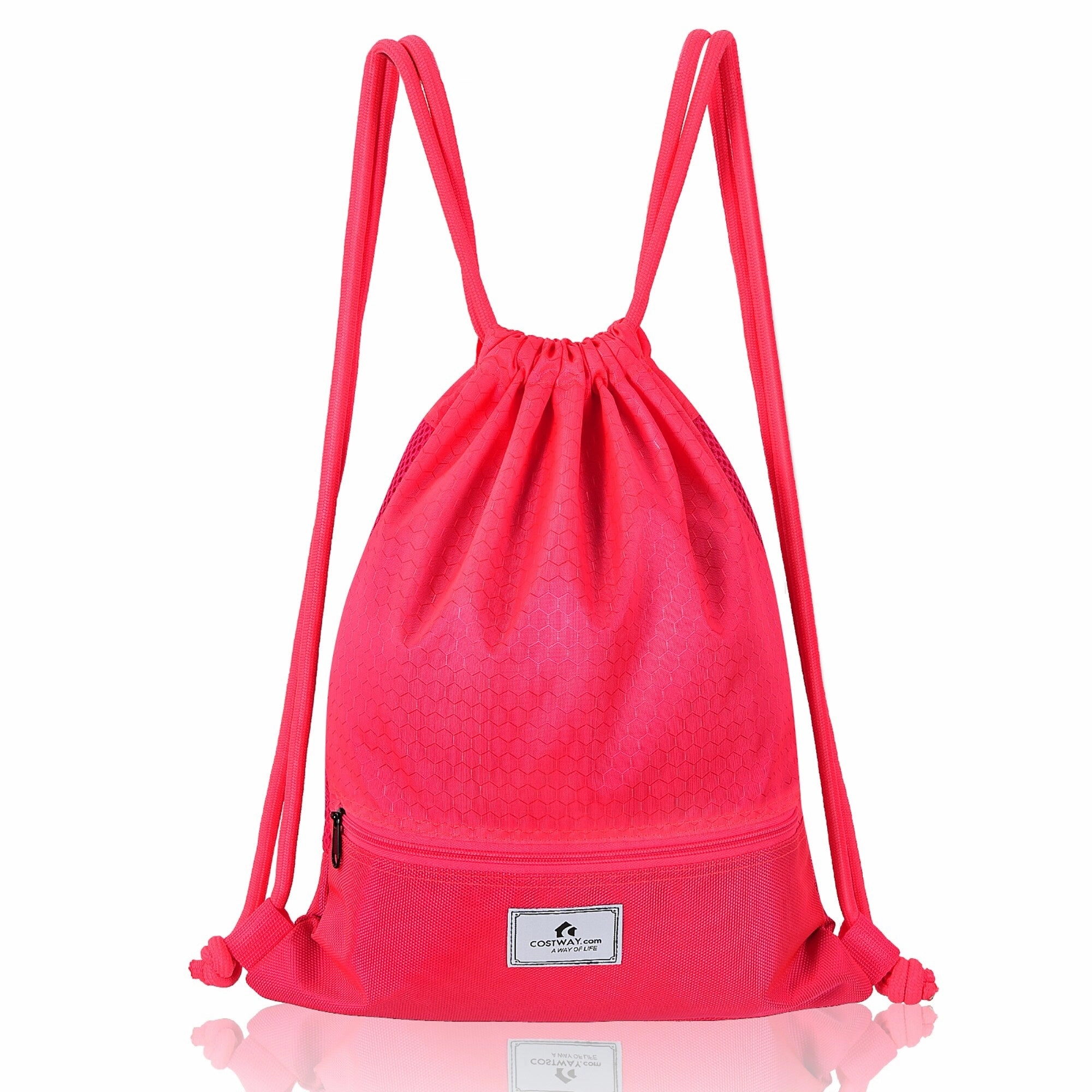 Costway Drawstring Backpack String Bag Folding Sports Sack w/Zipper - See details