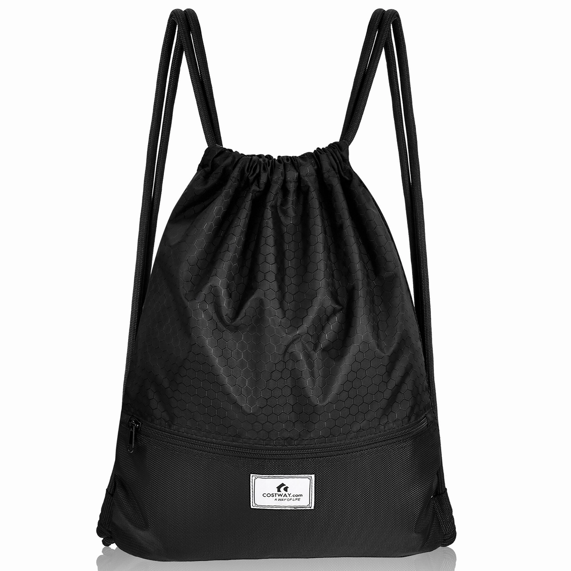 Costway Drawstring Backpack String Bag Folding Sports Sack w/Zipper - See details