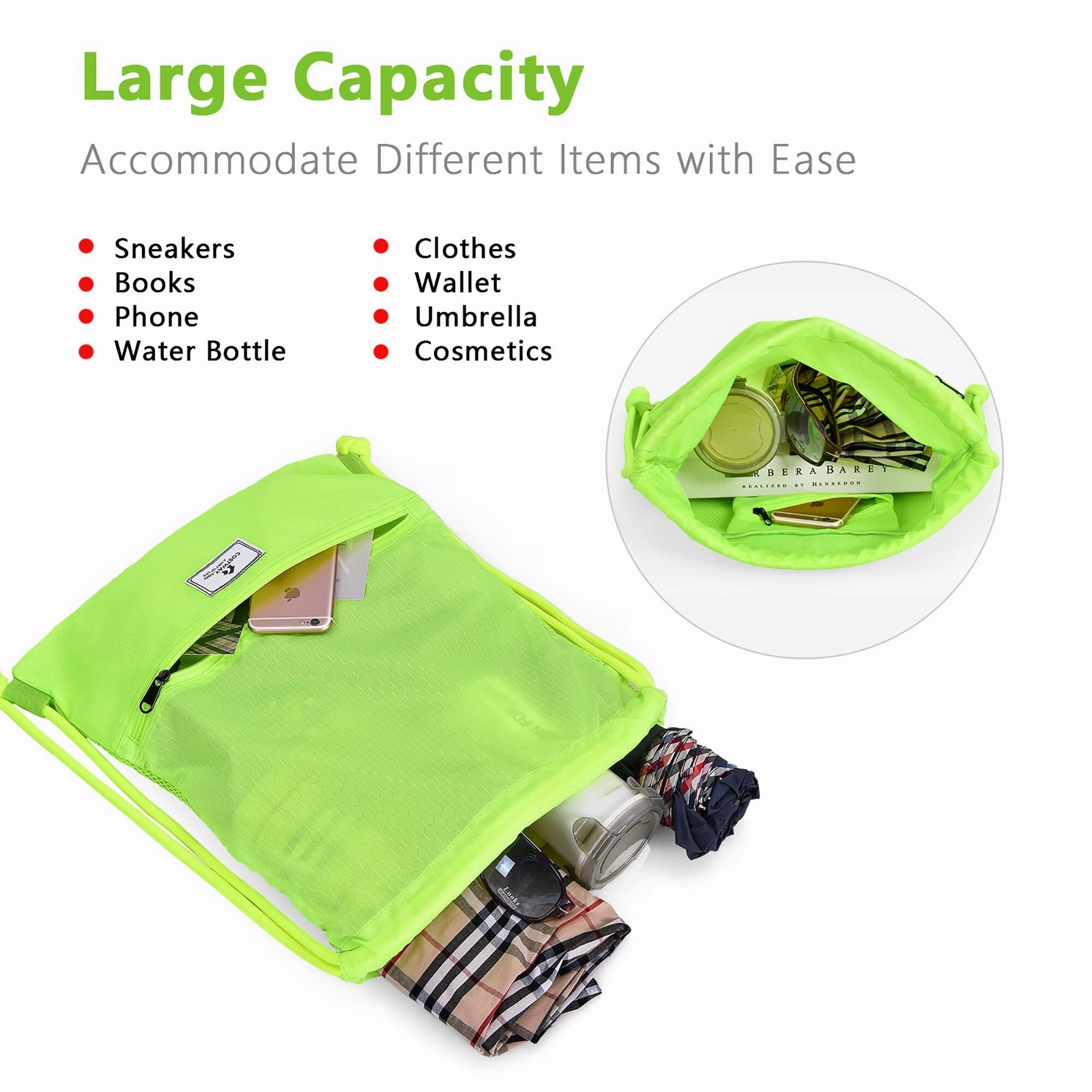Costway Drawstring Backpack String Bag Folding Sports Sack w/Zipper - See details