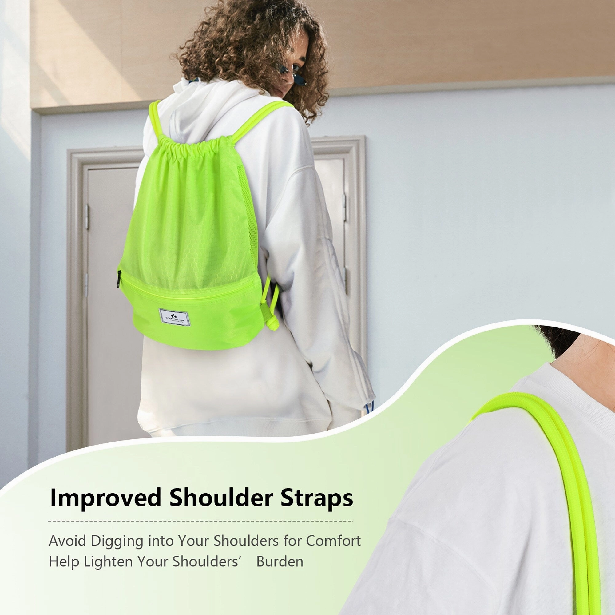 Costway Drawstring Backpack String Bag Folding Sports Sack w/Zipper - See details