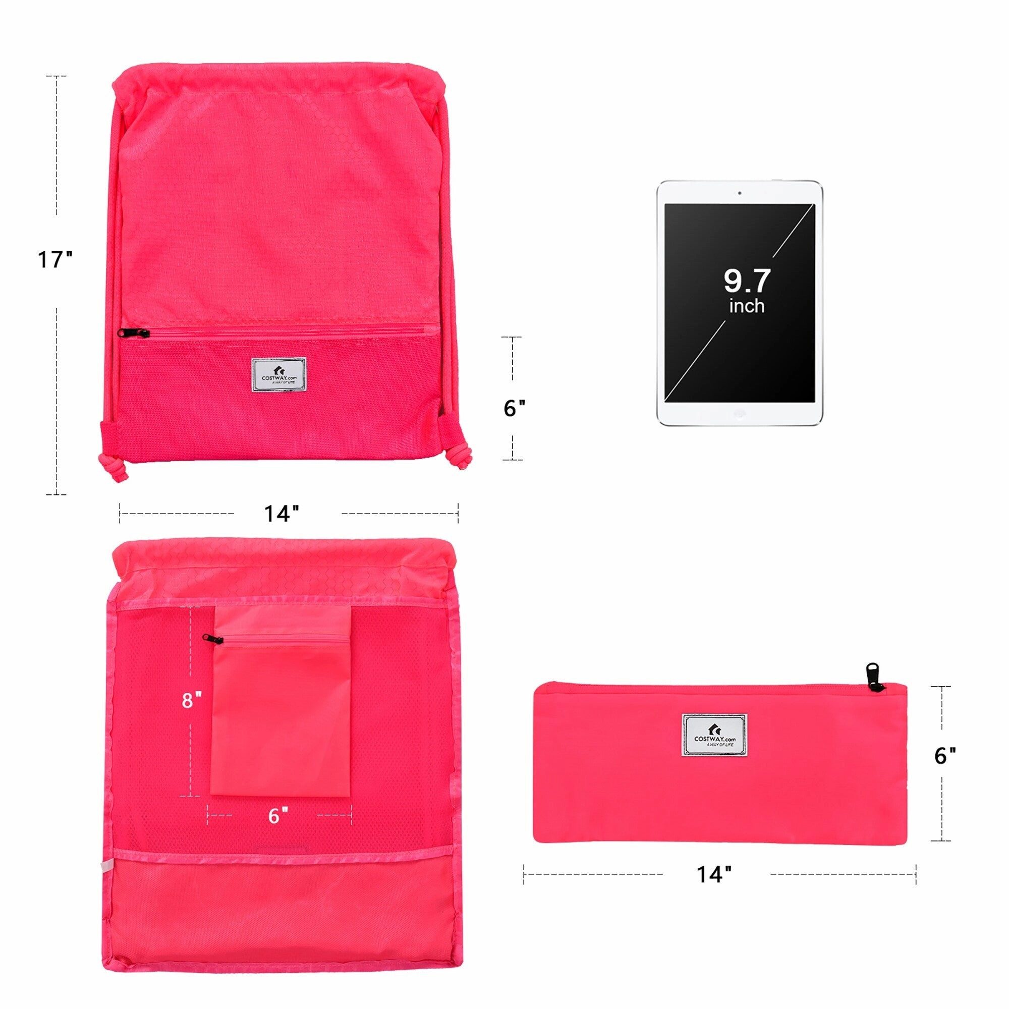 Costway Drawstring Backpack String Bag Folding Sports Sack w/Zipper - See details