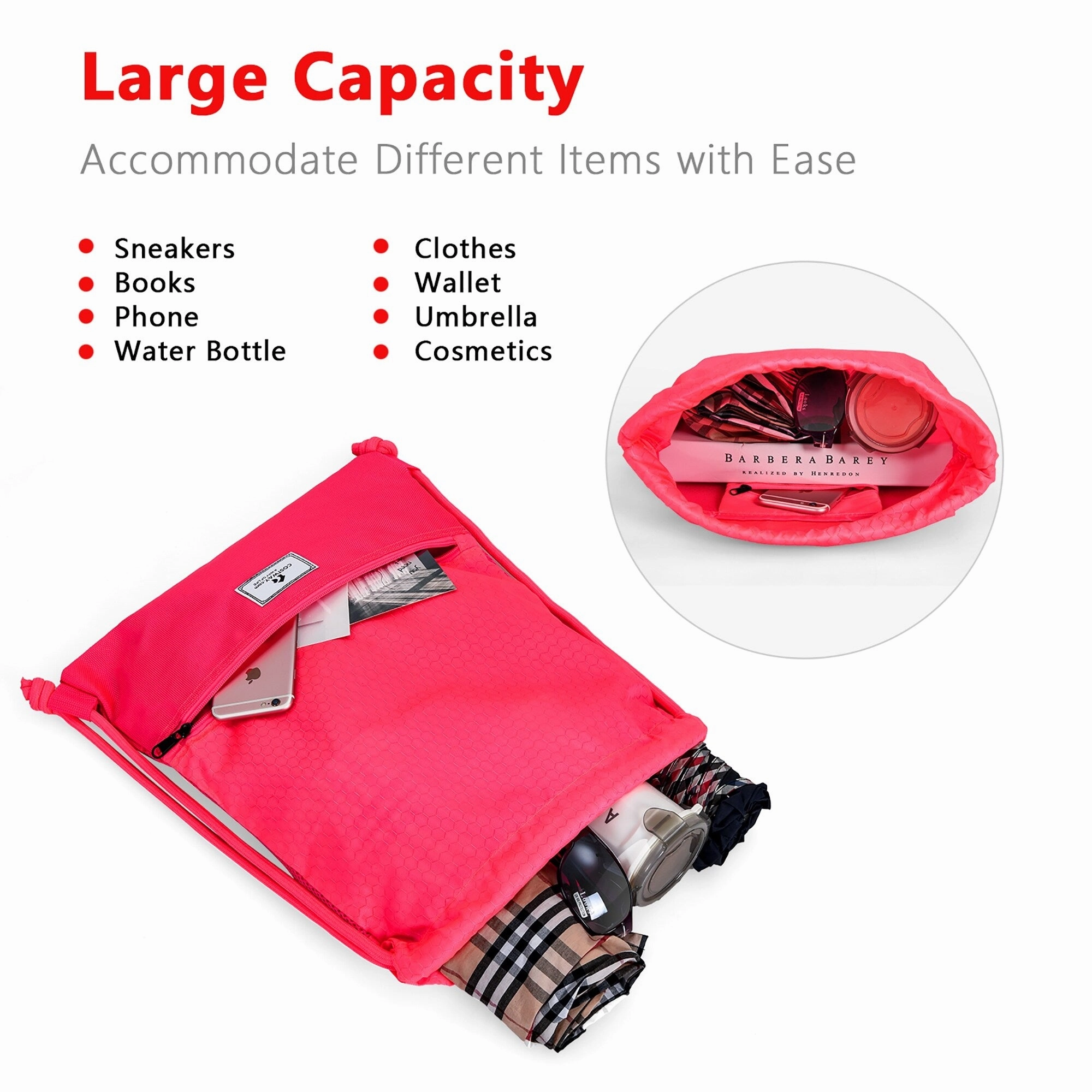 Costway Drawstring Backpack String Bag Folding Sports Sack w/Zipper - See details
