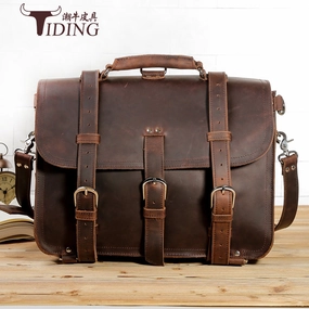Crazy Horse Leather Briefcase Men 2017 New Man Brands Brown Vintage Extra Large Business Travel