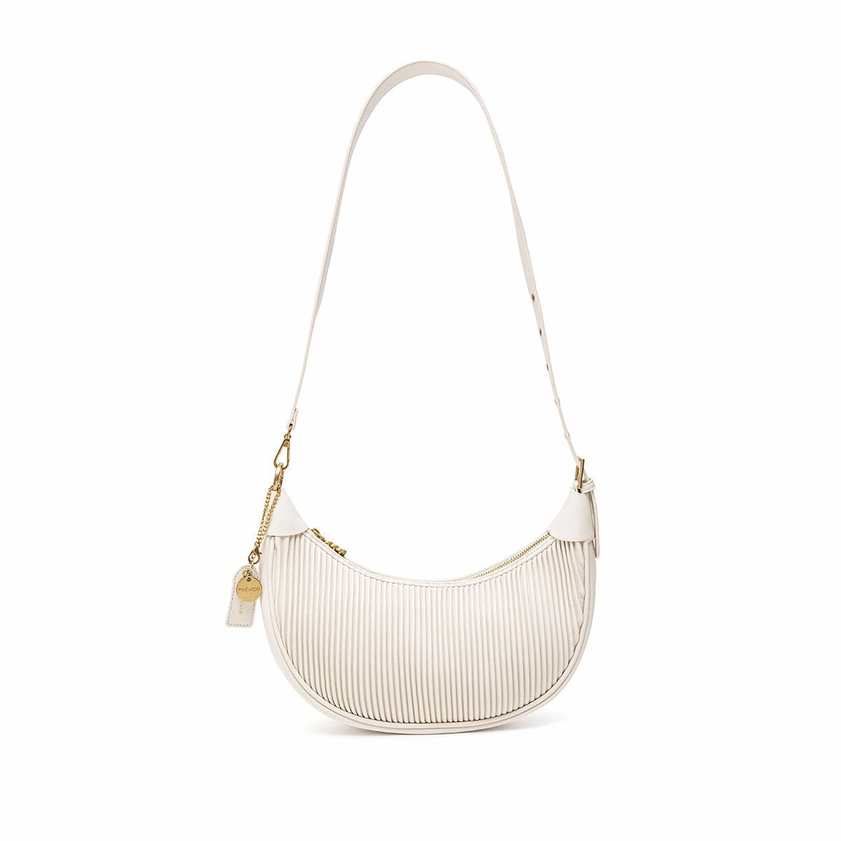 Crescent Vegan Leather Crossbody Bag | Coconut Cream Pleated