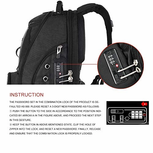 Cross Gear Laptop Backpack with Combination Lock-Fits Most 17.3 Inch Laptops and Tablets CR-9360IBK