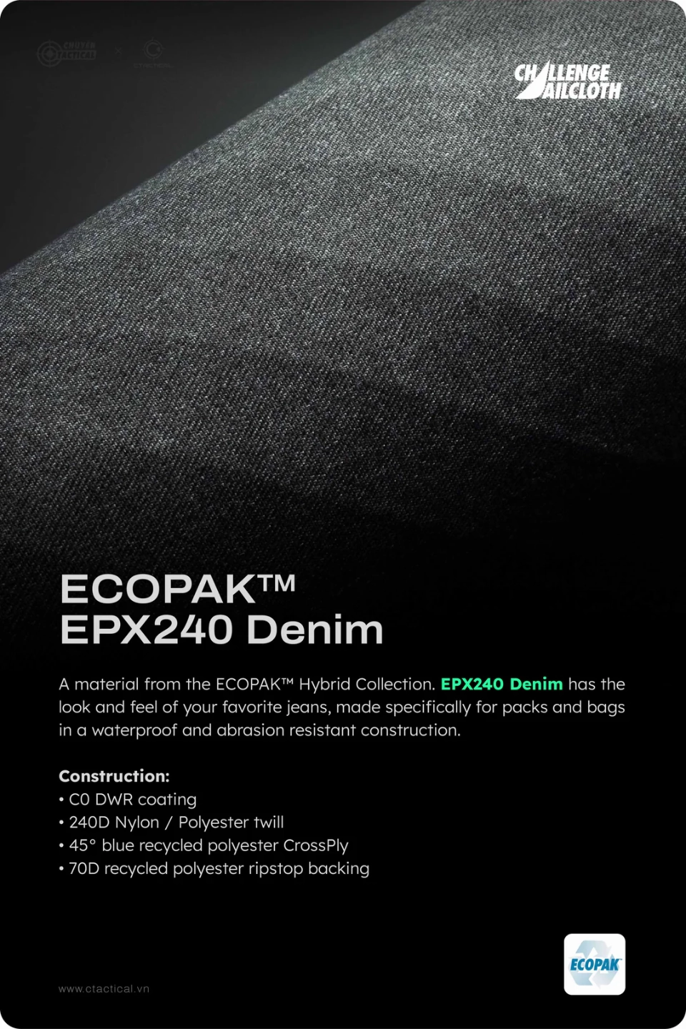 Ctactical CT21 V3.0 Backpack Slick - ECOPAK EPX240 DENIM WBP