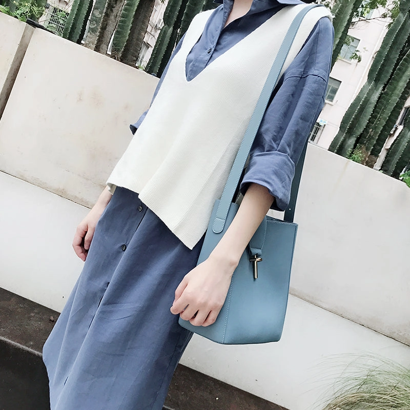 Cute LEATHER Fashion Bucket Bag WOMENs SHOULDER BAG Purses FOR WOMEN
