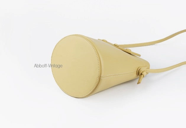 Cute Leather Yellow Womens Mini Bucket Purse Handbag Barrel Shoulder Bag for Women