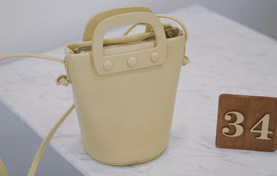 Cute Leather Yellow Womens Mini Bucket Purse Handbag Barrel Shoulder Bag for Women