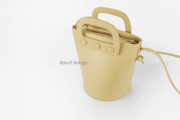 Cute Leather Yellow Womens Mini Bucket Purse Handbag Barrel Shoulder Bag for Women