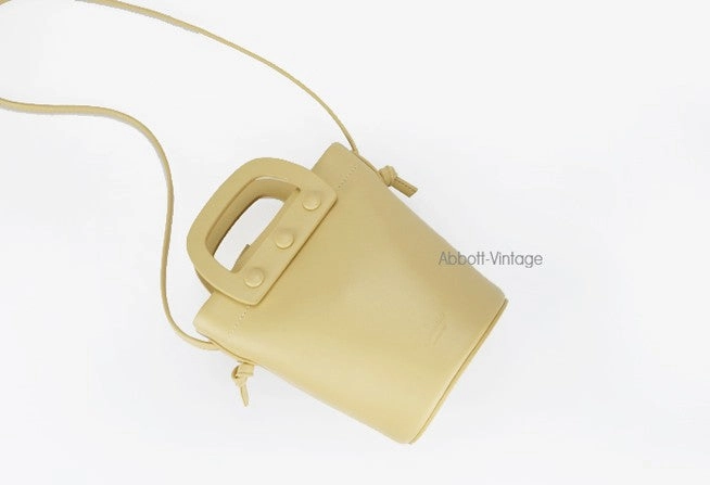 Cute Leather Yellow Womens Mini Bucket Purse Handbag Barrel Shoulder Bag for Women