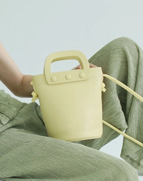 Cute Leather Yellow Womens Mini Bucket Purse Handbag Barrel Shoulder Bag for Women