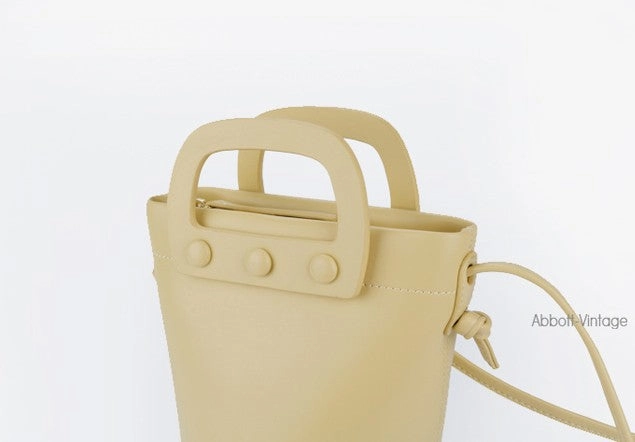 Cute Leather Yellow Womens Mini Bucket Purse Handbag Barrel Shoulder Bag for Women