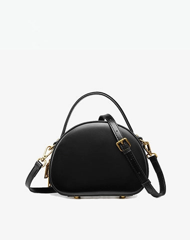 Cute Womens Black Leather Half Round Crossbody Purse Handbag Round Black Shoulder Bag for Women