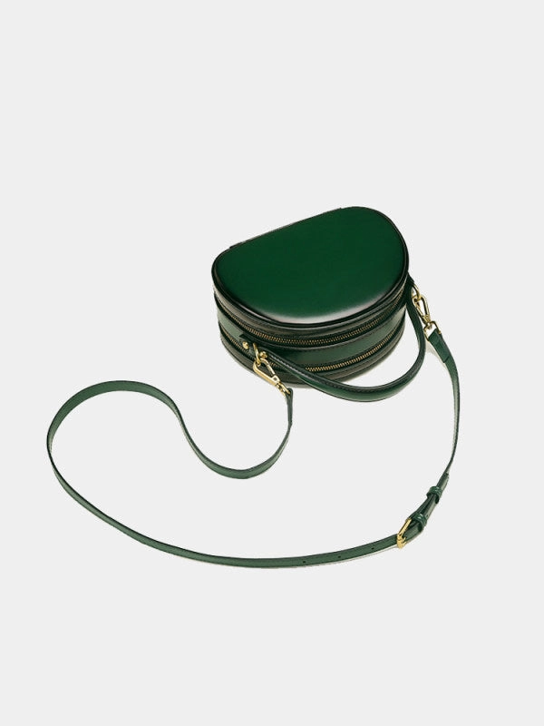 Cute Womens Black Leather Half Round Crossbody Purse Handbag Round Black Shoulder Bag for Women