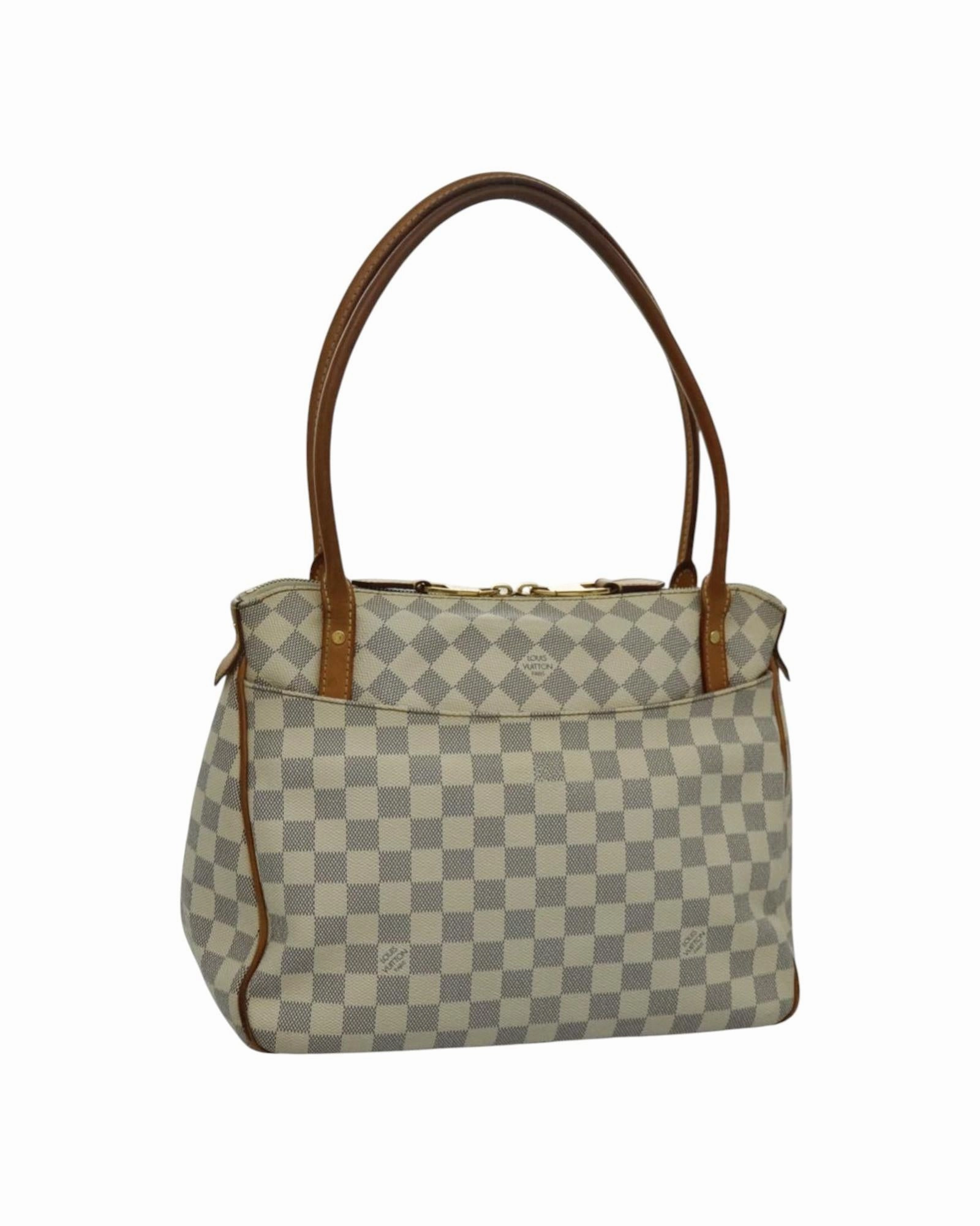 Damier Azur Canvas Shoulder Bag with Storage Smell