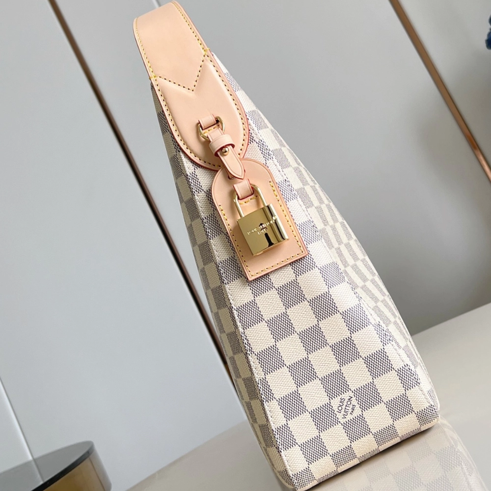 Damier Azur Slouchy MM Leather Shoulder Bag for Women
