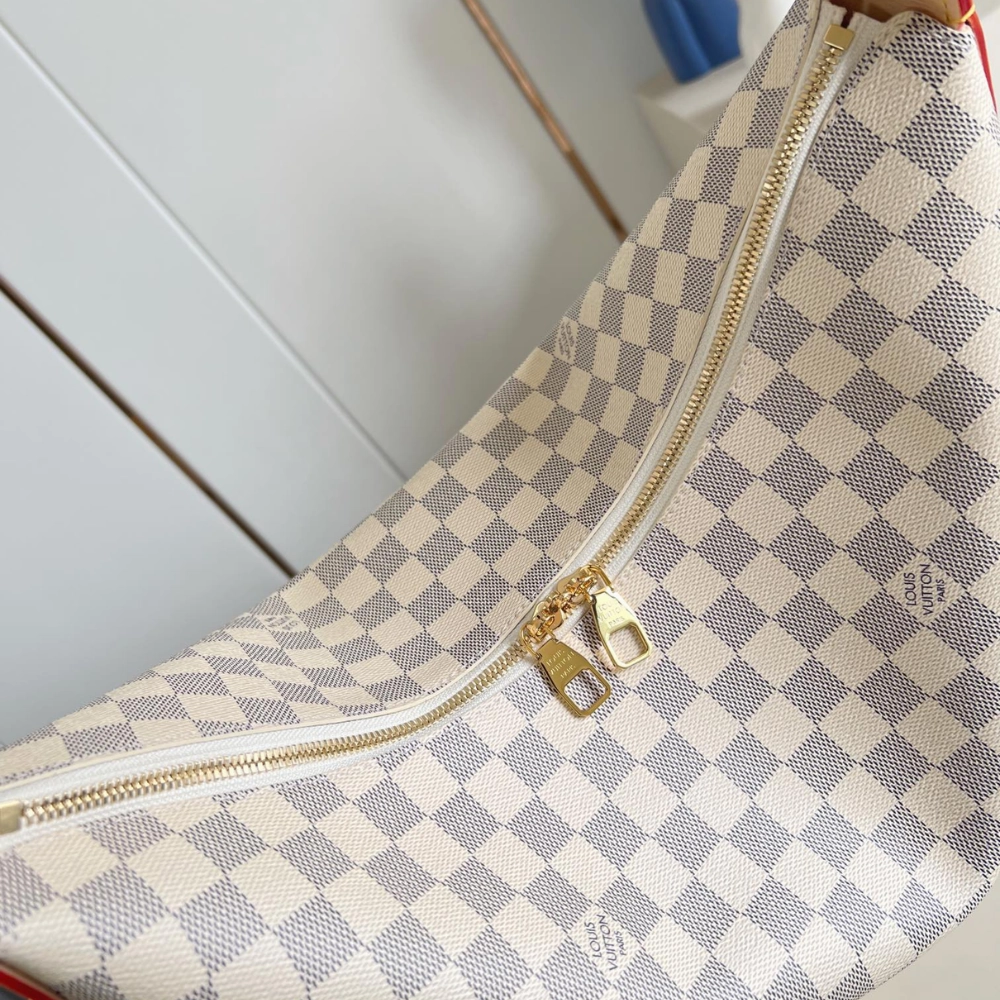 Damier Azur Slouchy MM Leather Shoulder Bag for Women