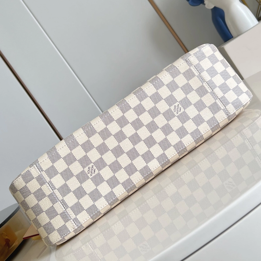 Damier Azur Slouchy MM Leather Shoulder Bag for Women