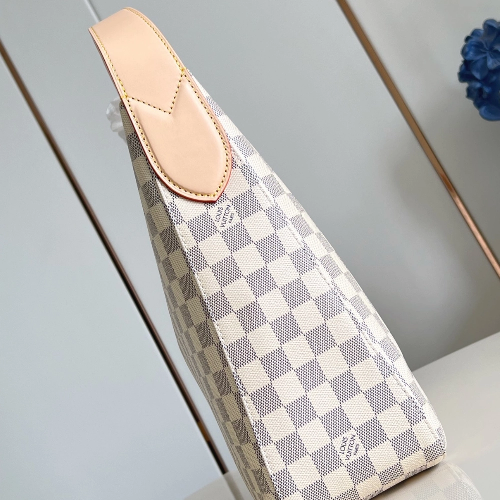 Damier Azur Slouchy MM Leather Shoulder Bag for Women