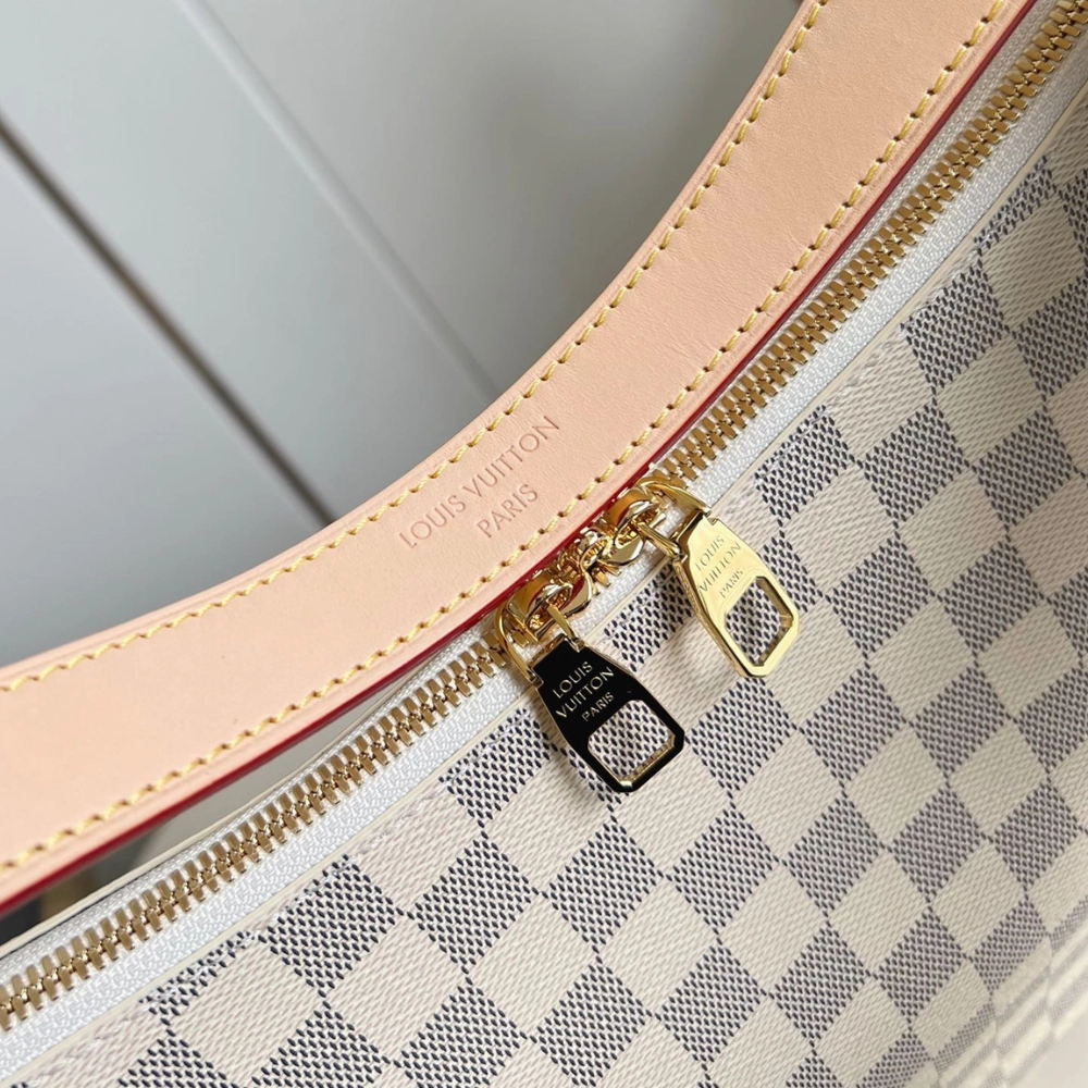 Damier Azur Slouchy MM Leather Shoulder Bag for Women
