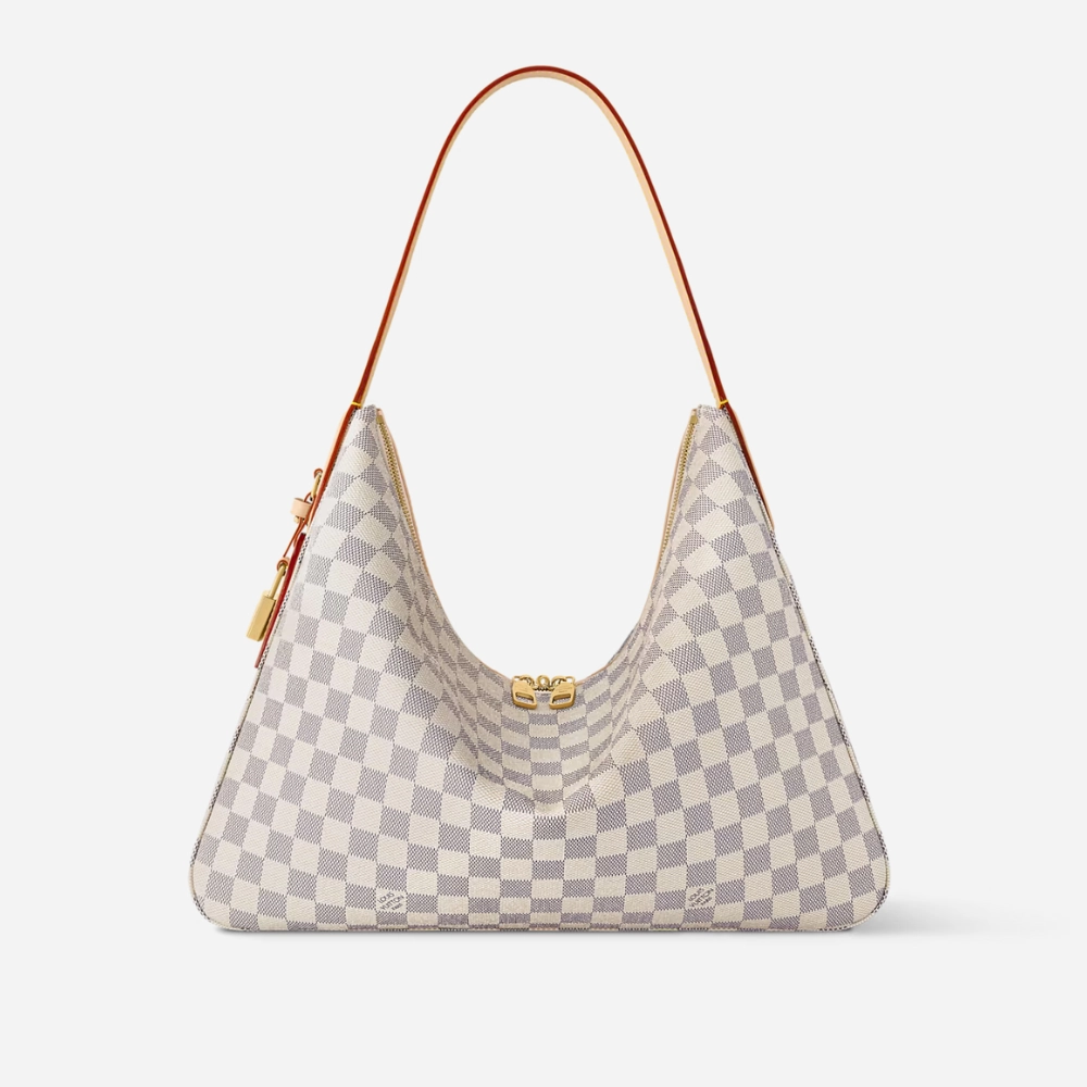 Damier Azur Slouchy MM Leather Shoulder Bag for Women
