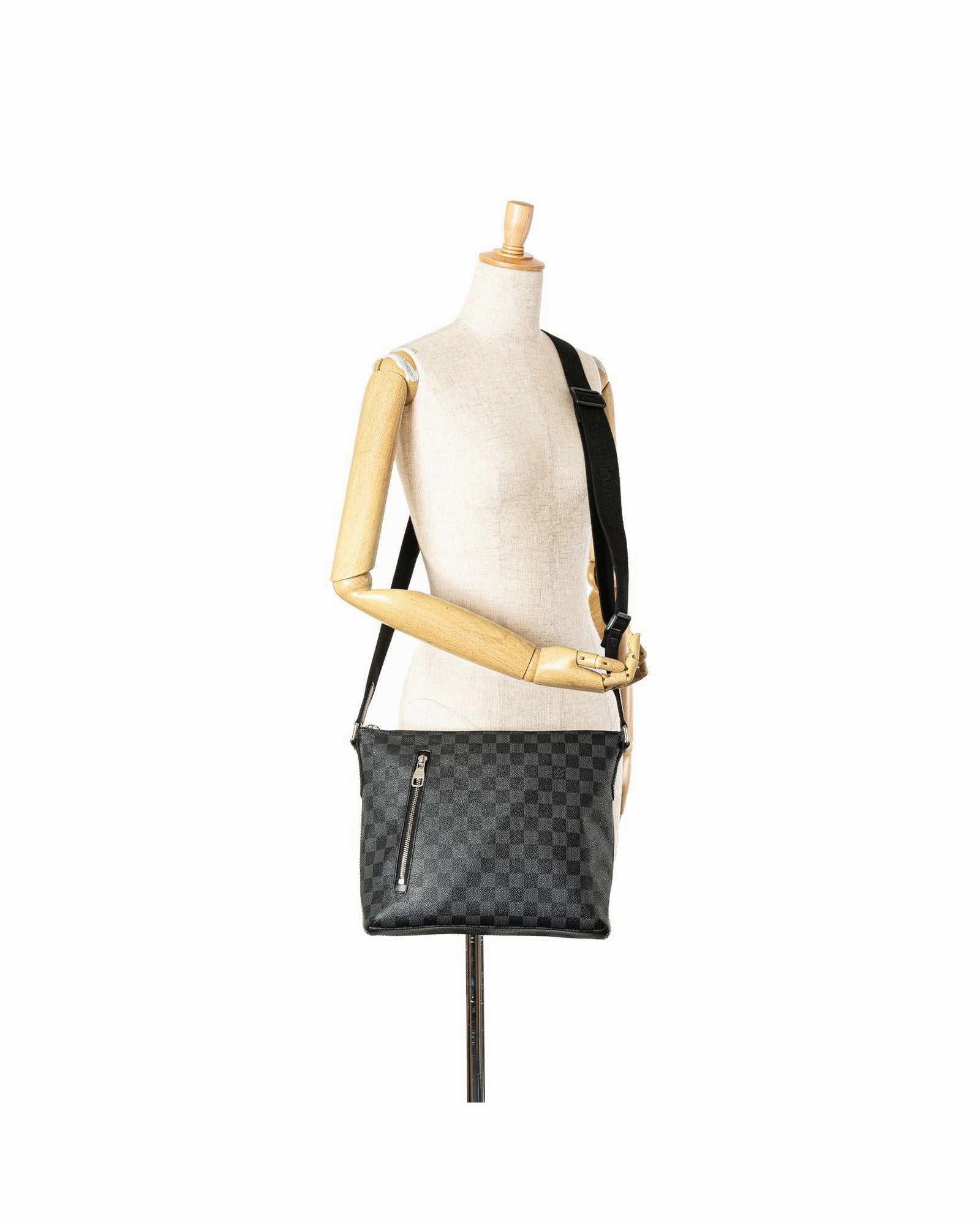 Damier Canvas Adjustable Strap Crossbody Bag with Zip Closure and Pockets