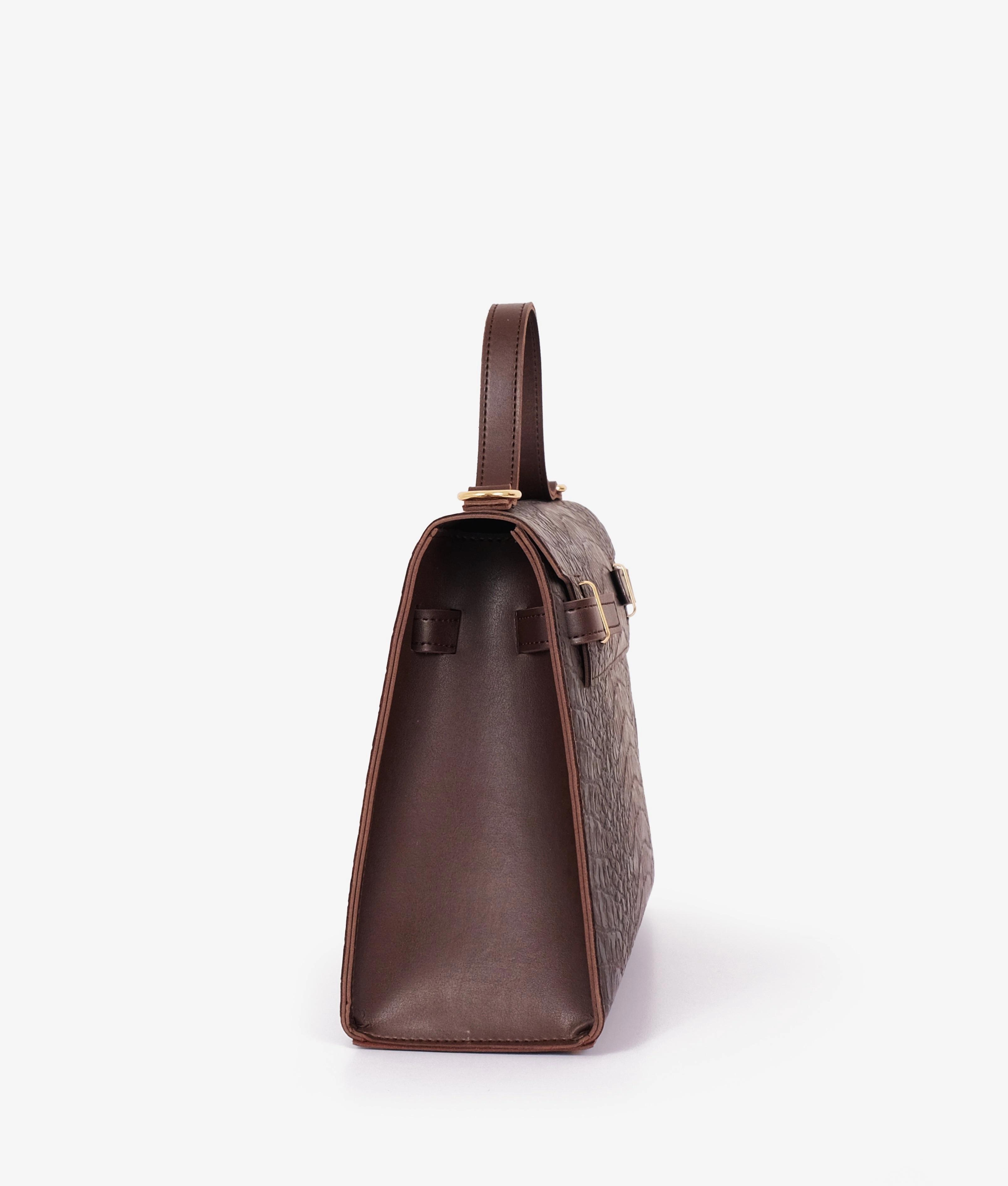 Dark brown crocodile cross-body bag with top-handle