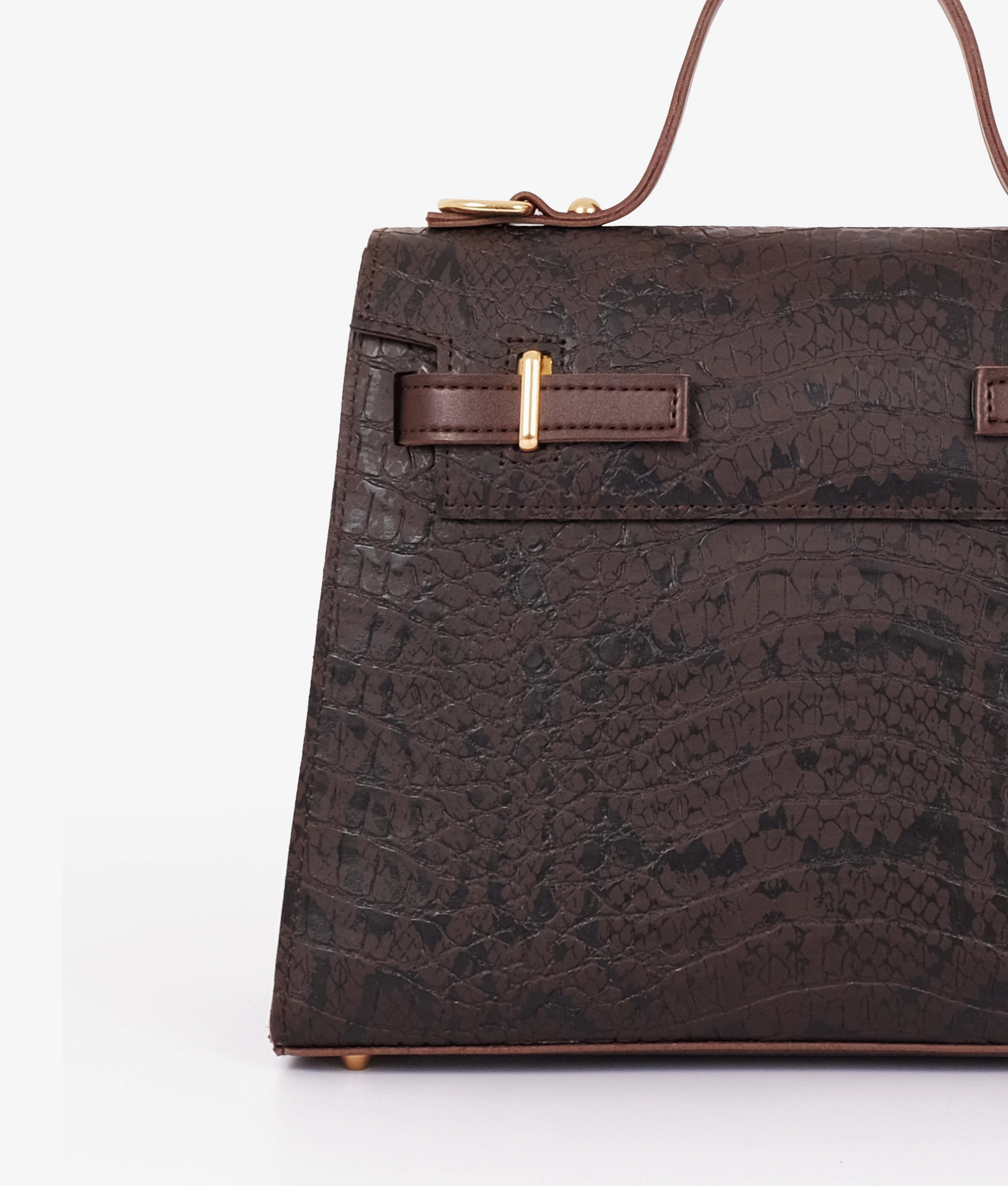 Dark brown crocodile cross-body bag with top-handle