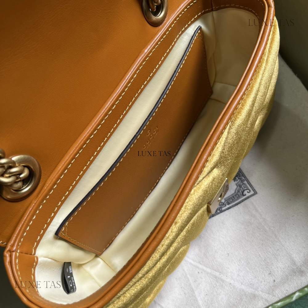 Dark Yellow Quilted Chevron Velvet GG Marmont Mini Shoulder Bag Leather Shoulder Bag for Women