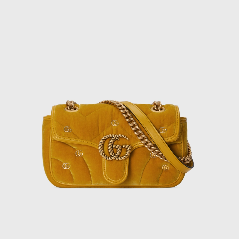 Dark Yellow Quilted Chevron Velvet GG Marmont Mini Shoulder Bag Leather Shoulder Bag for Women