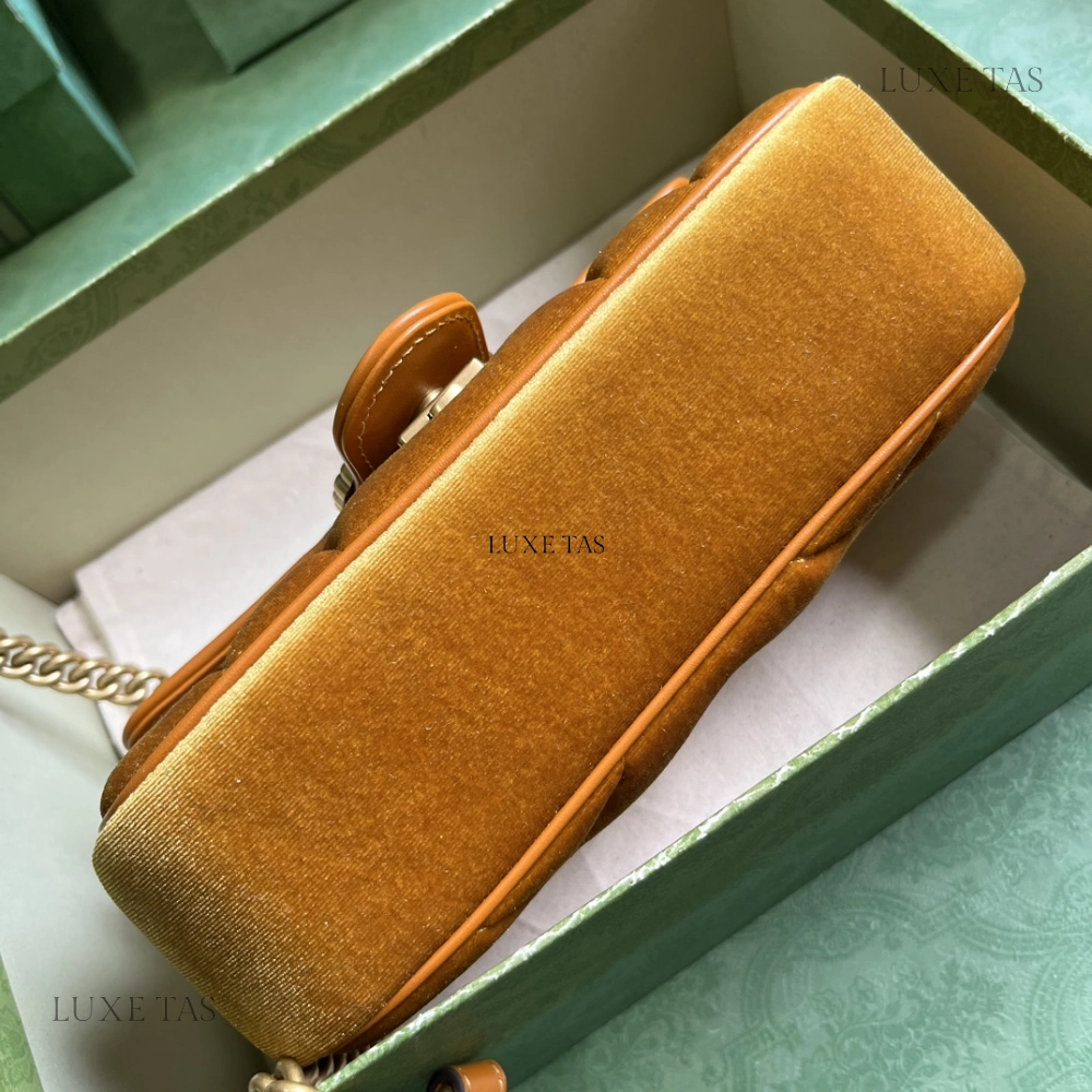 Dark Yellow Quilted Chevron Velvet GG Marmont Mini Shoulder Bag Leather Shoulder Bag for Women