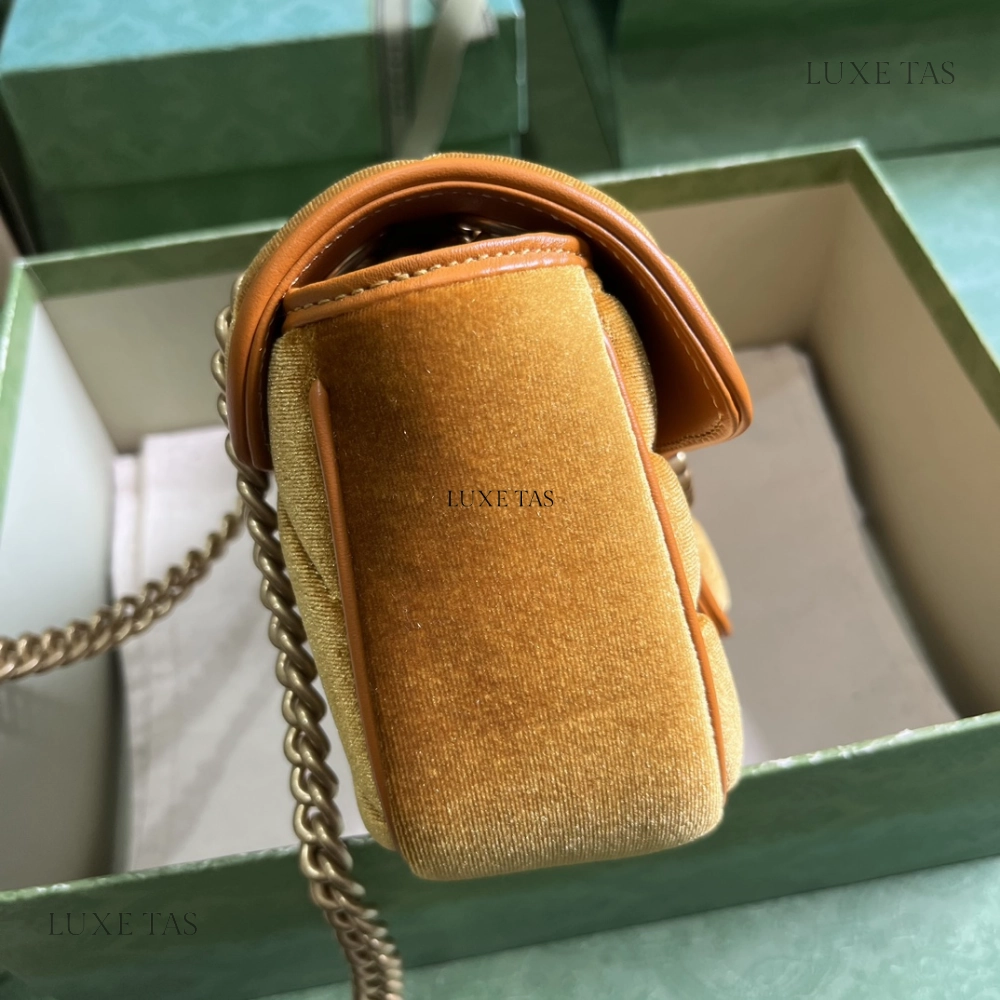 Dark Yellow Quilted Chevron Velvet GG Marmont Mini Shoulder Bag Leather Shoulder Bag for Women