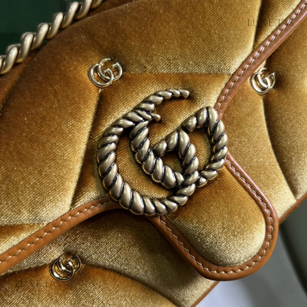 Dark Yellow Quilted Chevron Velvet GG Marmont Mini Shoulder Bag Leather Shoulder Bag for Women
