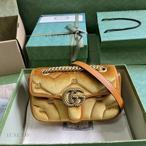 Dark Yellow Quilted Chevron Velvet GG Marmont Mini Shoulder Bag Leather Shoulder Bag for Women
