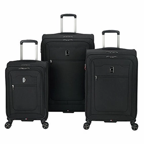 Delsey Luggage Hyperglide 3 Piece Luggage Set Carry On & Checked Spinner Suitcases, Black