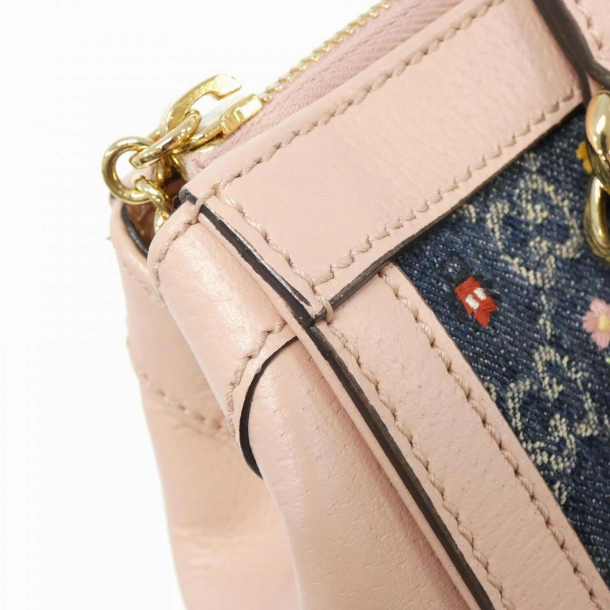 Denim Shoulder Bag with Strap and Metal Fittings
