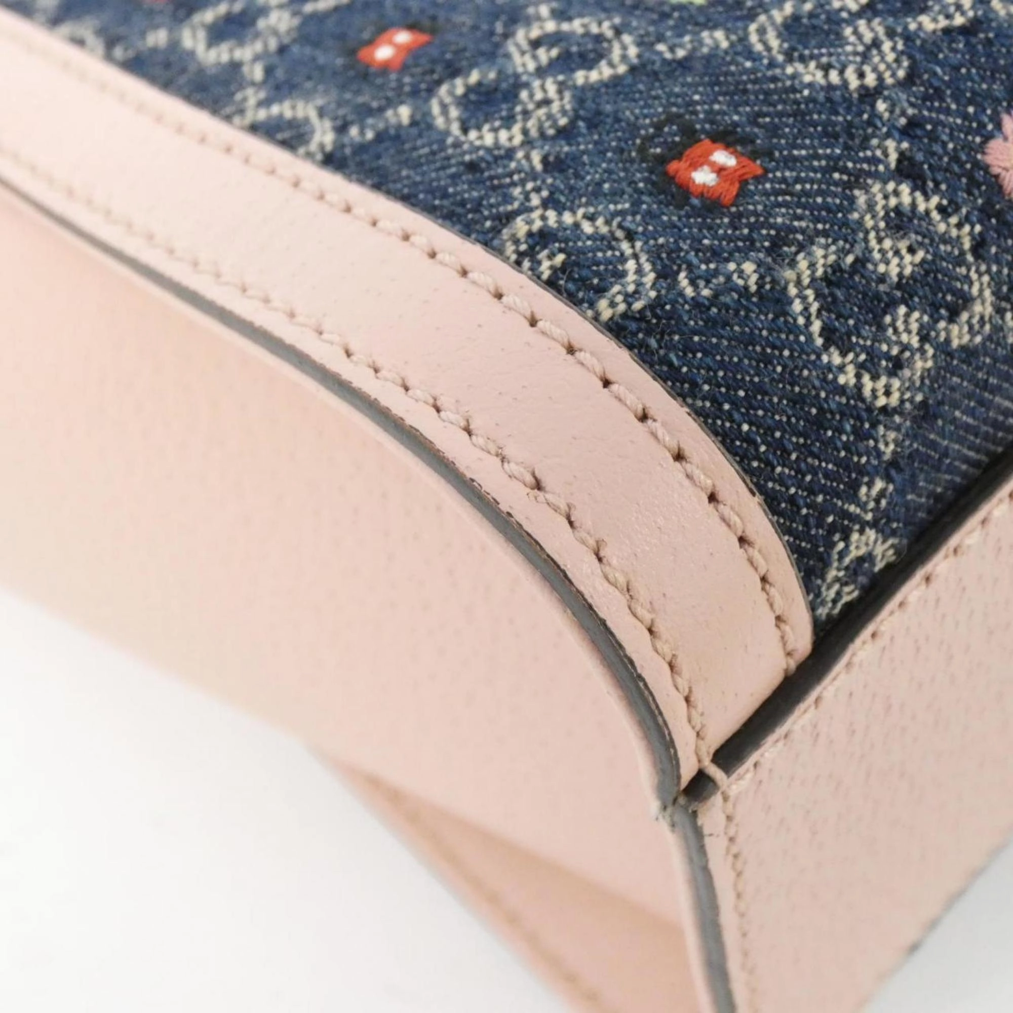 Denim Shoulder Bag with Strap and Metal Fittings