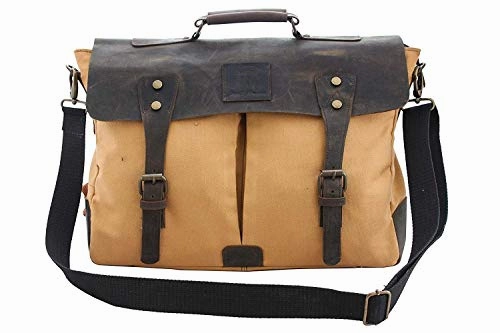 Devil Hunter Handmade Retro 18" Leather-Canvas Laptop Messenger/Satchel Bag